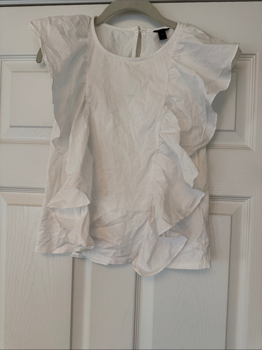 J. Crew White Ruffle Sleeve Blouse